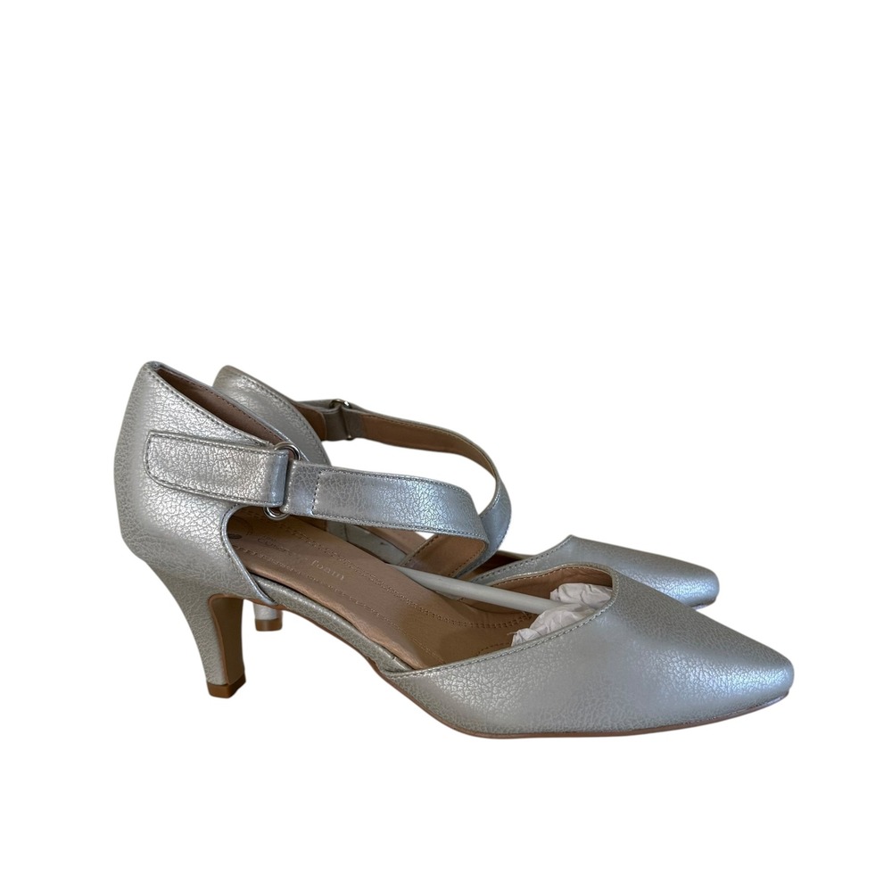 Journee Collection D'Orsay Pumps Women 6.5 Silver Good Metallic Kitten Heel